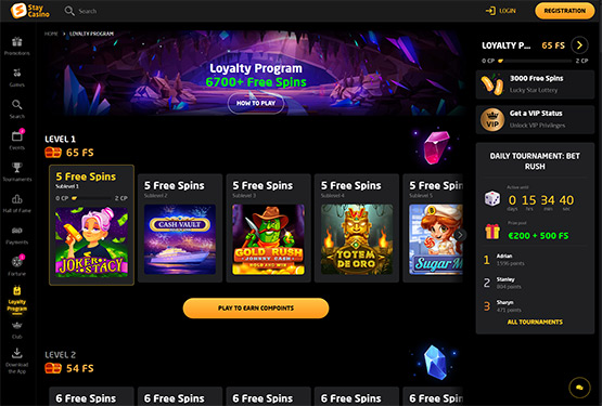 StayCasino game library with 9500+ titles